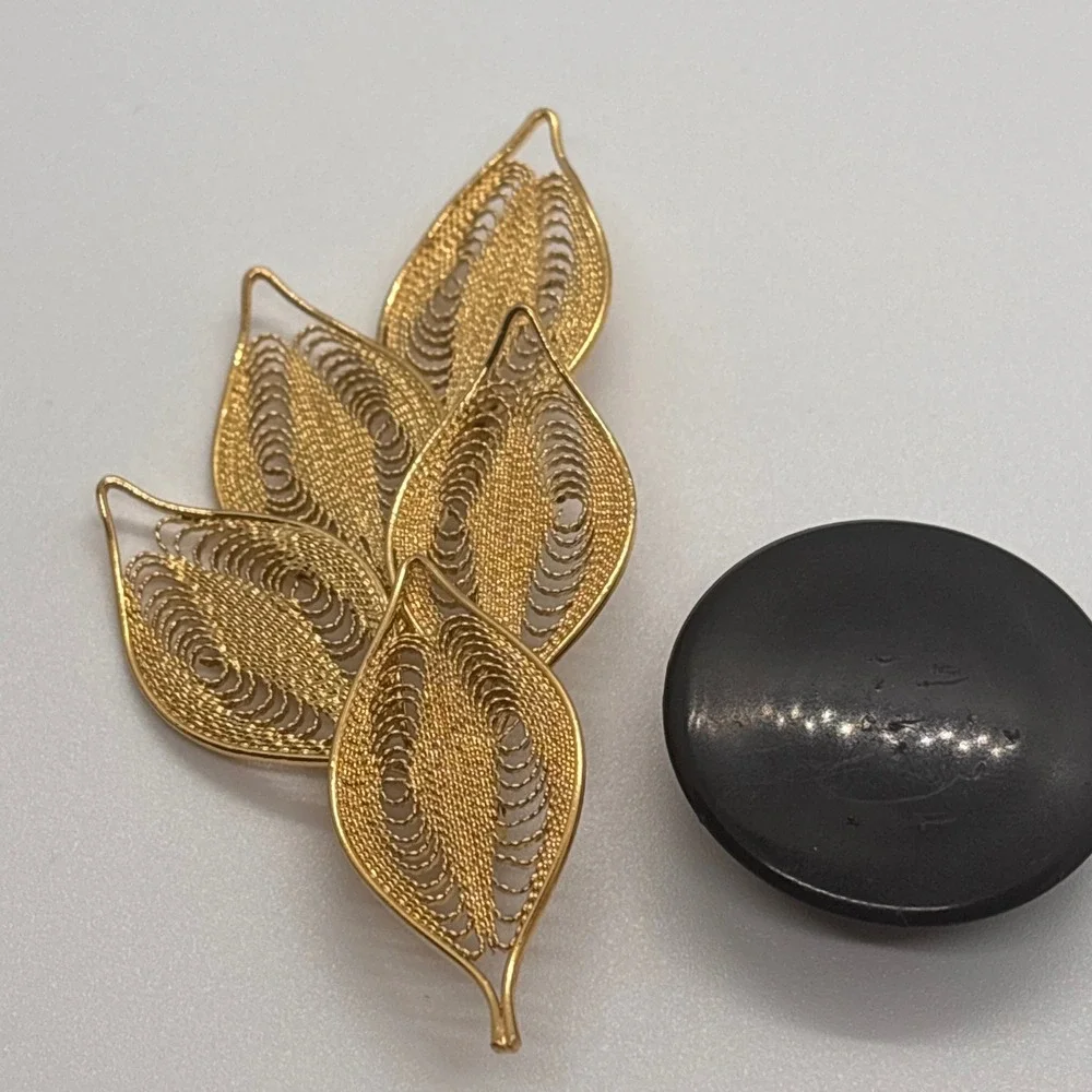 Gold Filigree‎ Leaf Brooch Pin Statement Jewelry